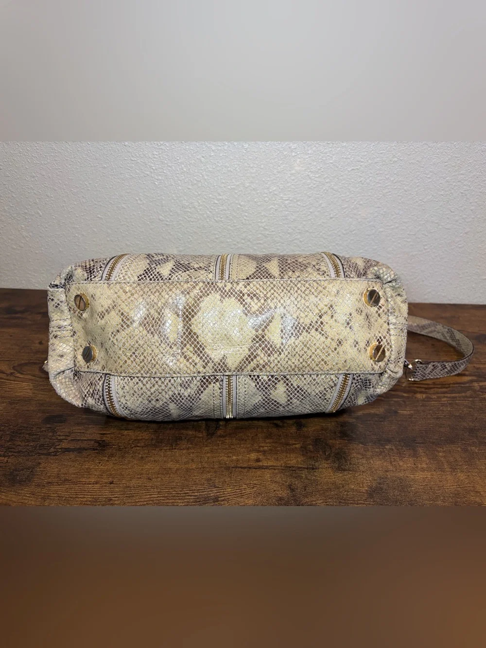 Michael Kors Neutral Snakeskin-Print Leather Crossbody Satchel